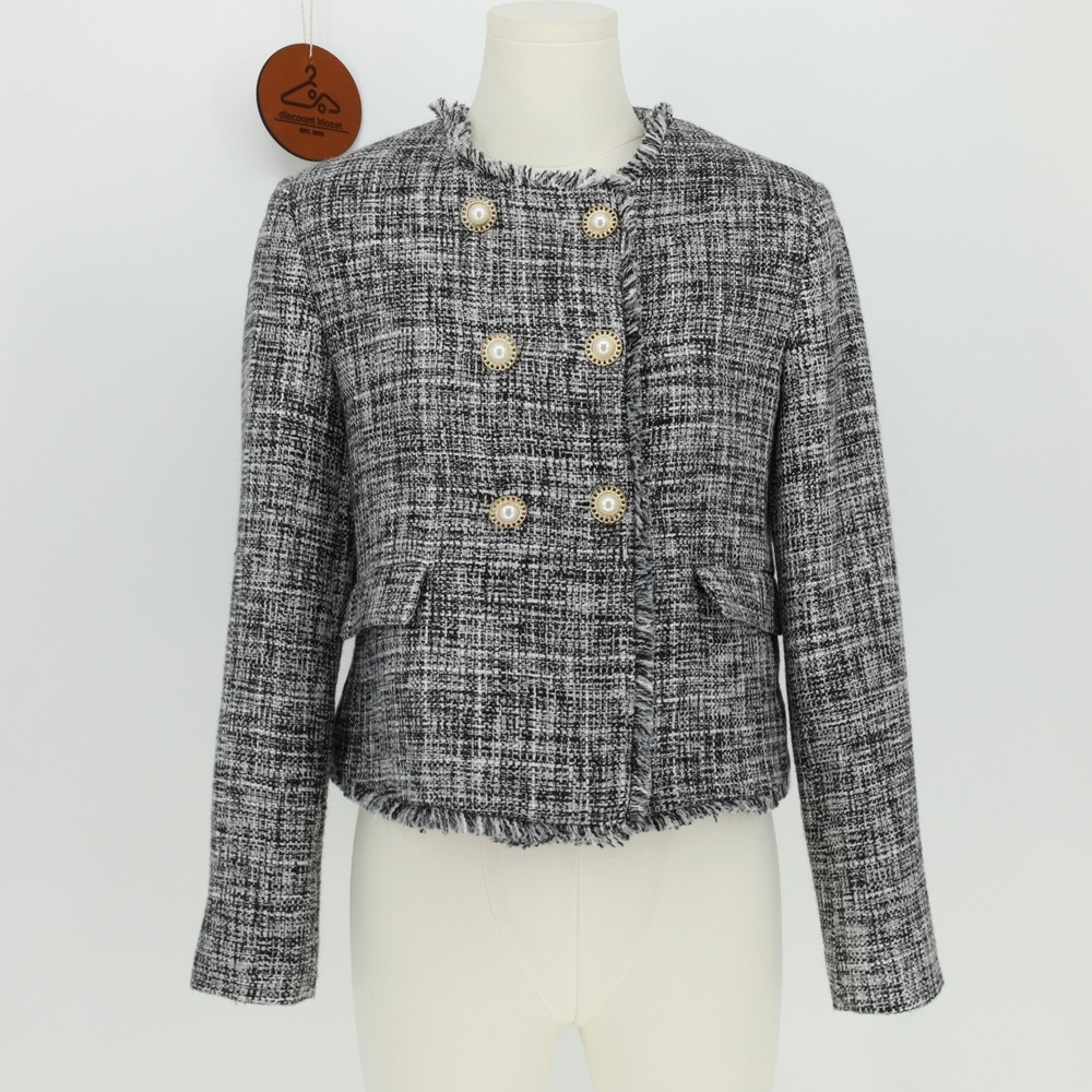 Anthropologie Maeve Double Breasted Tweed Blazer Jacket Pearl Buttons Size 4